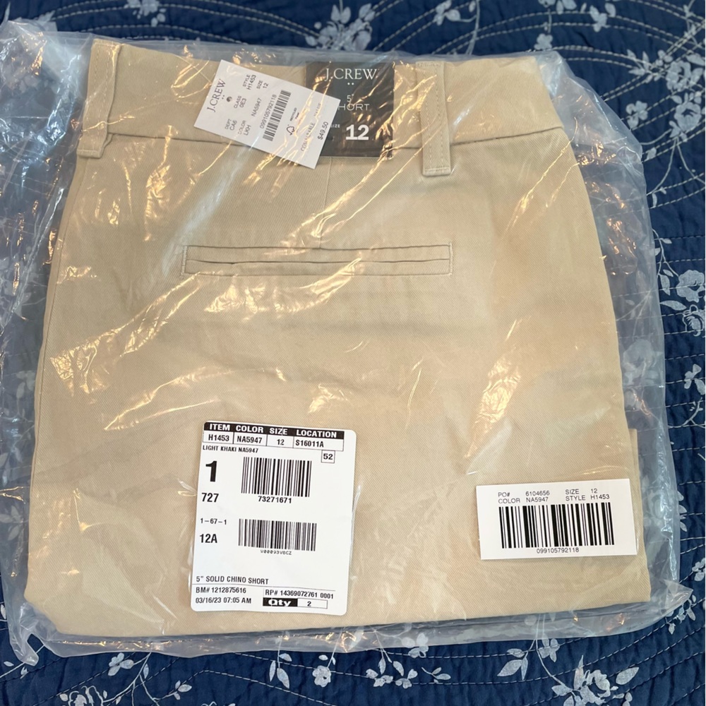 J. Crew 5” Chino Shorts size 12. NWT. Khaki color.